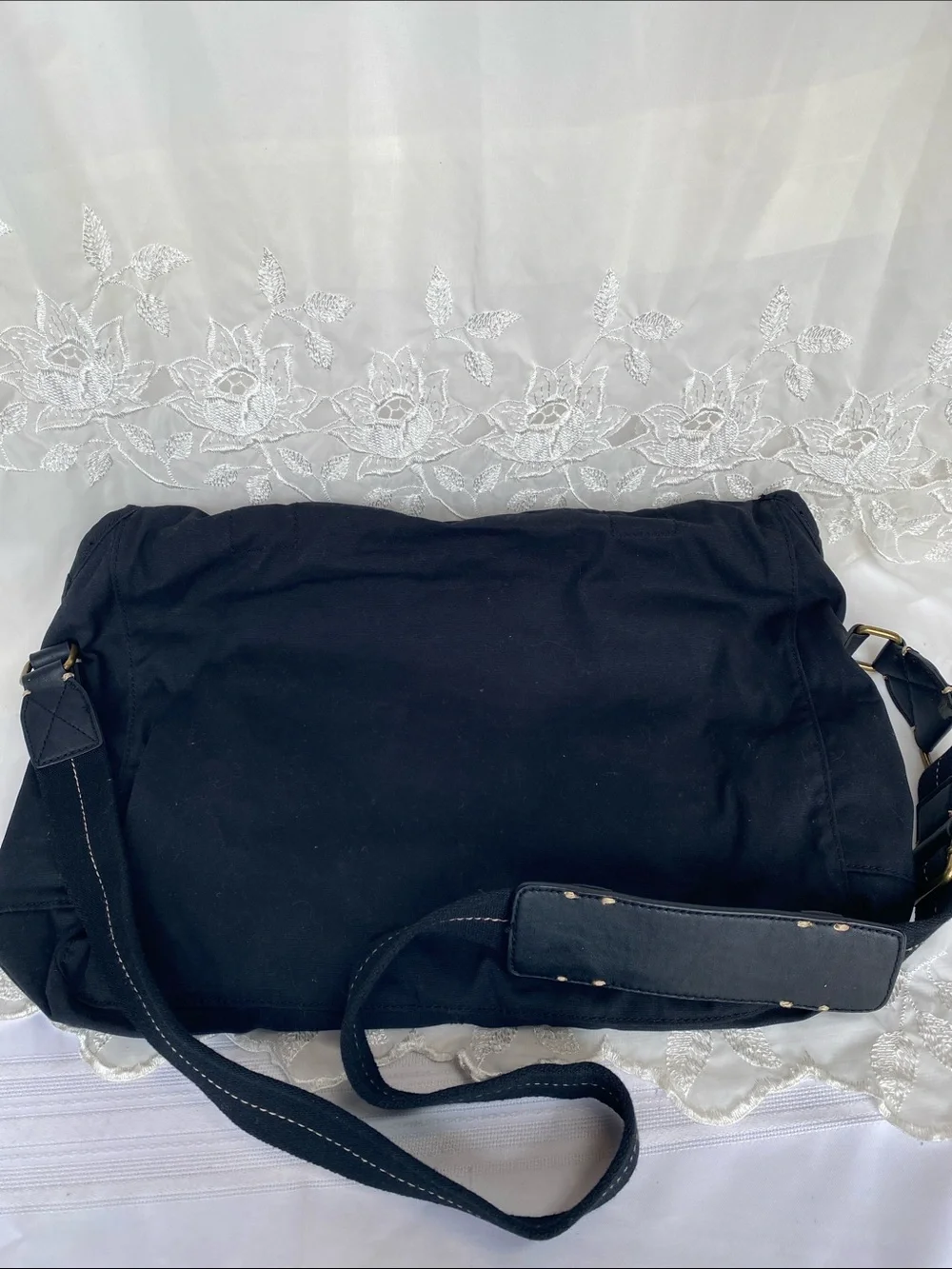 J. Crew Black Canvas Messenger with Buckle Detail